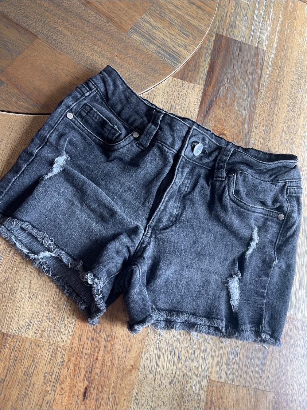 Dark Gray Distressed Kids Denim Shorts